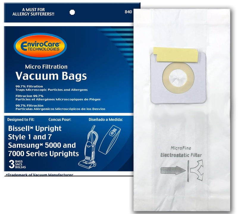 EnviroCare Replacement Micro Filtration Vacuum Cleaner Dust Bags Made to fit Bissell Style 1 and 7 Uprights 3 Pack - Image 1